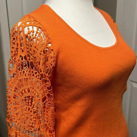 BiBi CROCHET LACE SLEEVE SCOOP NECKLINE KNIT TOP, sz XL, NWOT - Picture 7 of 9